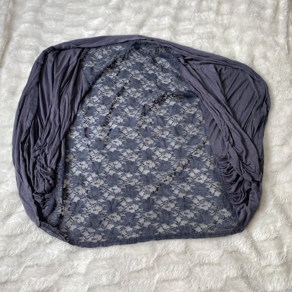 American Dream Women's Blue Rayon Floral Sheer Back Open Cardigan Sweater Size L - Picture 7 of 7